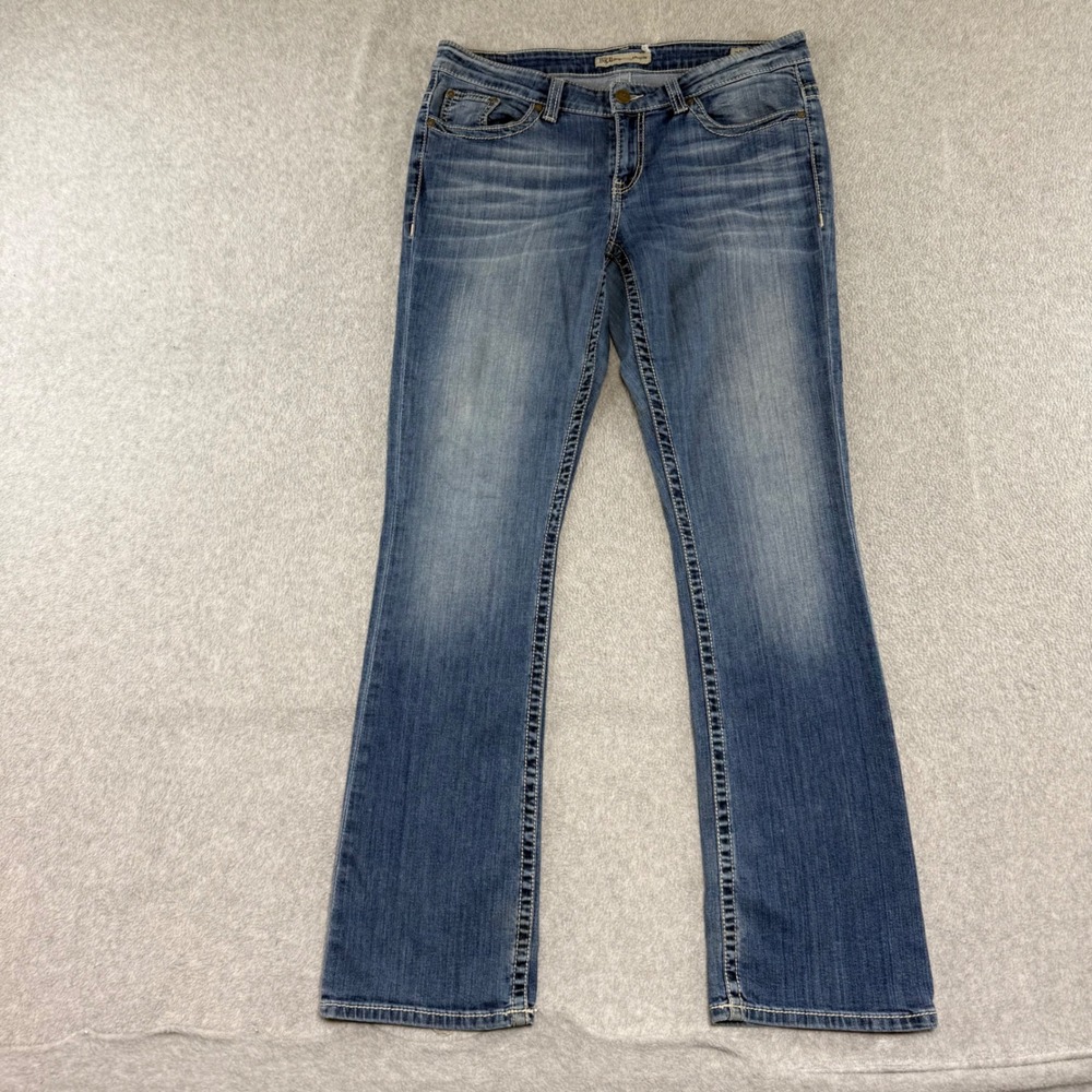 BKE Payton Bootcut Jeans Womens 31L 31x34 Blue Denim Stretch Thick Stitch Y2K